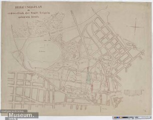 Bebauungs-Plan des südwestlich der Stadt Leipzig gelegenen Areals.