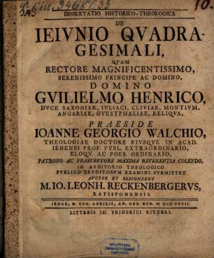 Diss. ... de ieiunio quadragesimali