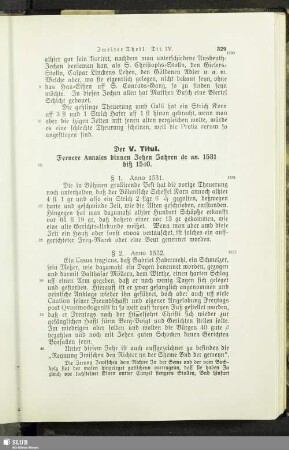 V. Titul. Fernere Annales binnen Zehen Jahren de an. 1531 biß 1540