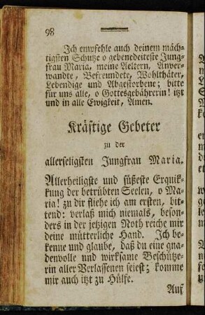 Kräftige Gebeter zu der allerseligsten Jungfrau Maria.