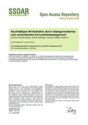 Nachhaltiges Wirtschaften durch dialogorientiertes und systemisches Kennzahlenmanagement