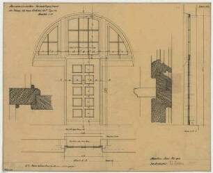 Fischer, Theodor; Wiesbaden; Museum - Tür u. Bogenfenster von Raum 185 zum Lichthof 185a Typ 42 (Ansicht, Schnitte, Details)
