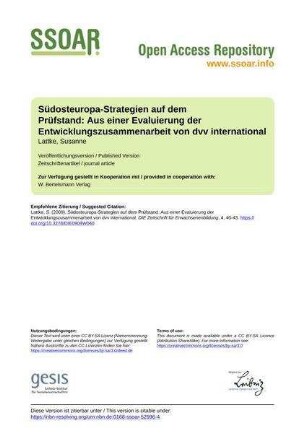 Südosteuropa-Strategien auf dem Prüfstand: Aus einer Evaluierung der Entwicklungszusammenarbeit von dvv international