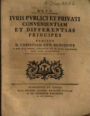 Iuris Publici Et Privati Convenientiam Et Differentias Principes Exhibet D. Christian. Lud. Scheidius ...