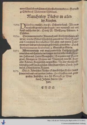 Mancherley Bücher in allerley Künsten.