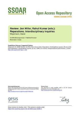 Review: Jon Miller, Rahul Kumar (eds.): Reparations. Interdisciplinary inquiries