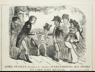 Lord Stanley (Commander of the "Protection") surrendering his sword to Lord John Russell
