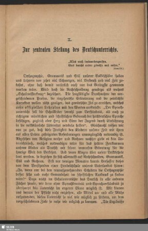 I. Zur zentralen Stellung des Deutschunterrichts