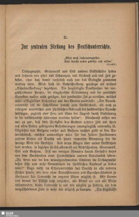 I. Zur zentralen Stellung des Deutschunterrichts