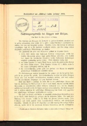 Züchtungsergebnisse bei Roggen und Weizen