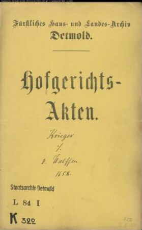 Krieger, Jobst gegen Drost Statius von Wulffen - Schuldforderung