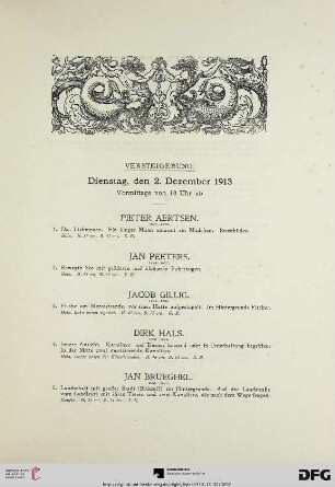 Versteigerung: Dienstag, den 2. Dezember 1913 (Nr. 1-126)
