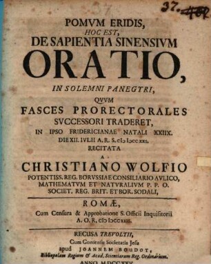 Pomum Eridis, hoc est, de sapientia Sinensium oratio