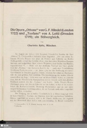 Die Opern "Ottone" von G.F. Händel (London 1722) und "Teofane" von A. Lotti (Dresden 1719); ein Stilvergleich
