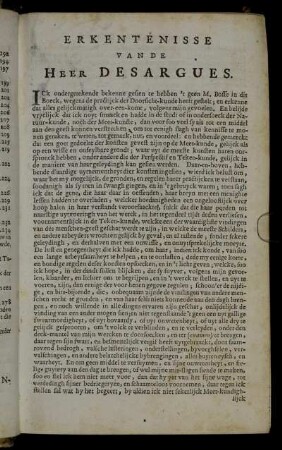 Erkentenisse Van De Heer Desargues.