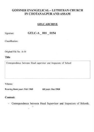 Correspondence between Head Supervisor and Inspectors of Schools