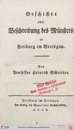 Geschichte und Beschreibung des Münsters zu Freiburg im Breisgau