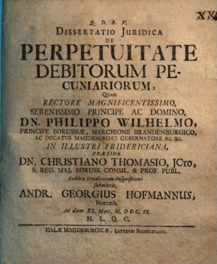Dissertatio Juridica De Perpetuitate Debitorum Pecuniariorum