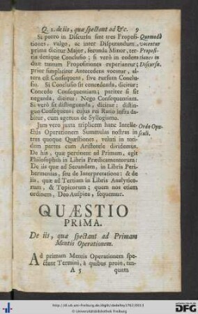 Quaestio Prima. De iis, quae spectant ad Primam Mentis Operationem.