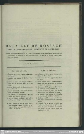 Bataille De Rosbach Dans Le Cercle De Misnie, Au Cercle De Haute Saxe, Entre Les Armées Combinées De France Et L' Empire Commandées Par Messeigneurs Les Princes De Soubise Et D' Hildbourghausen, Et Celle De Prusse Commadée Par Son Prince