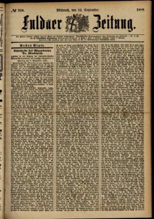 Erste Ausgabe vom Mittwoch, den 12. September 1888.
