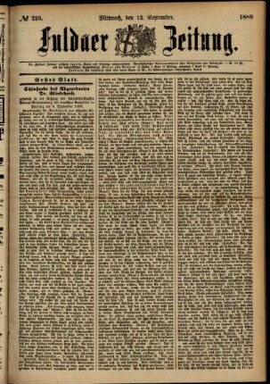 Erste Ausgabe vom Mittwoch, den 12. September 1888.