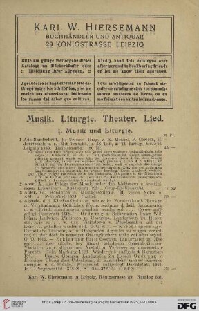 1. Musik und Liturgie (Nr. 1 - 416)