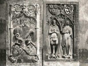 Frankfurt am Main, Dom : Frankfurt am Main. Dom. Doppelgrabstein der Stadtschulheissen Johann von Holzhausen und seiner Frau Gudela Goltsteyn
