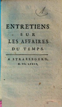 Entretiens Sur Les Affaires Du Temps