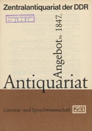 Nr. 1847: Literatur- und Sprachwissenschaft