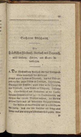Sechster Abschnitt. Die Fränkischen Fürstenth. Ansbach und Bayreuth, nebst Limburg, Hausen, und Sayn-Altenkirchen.