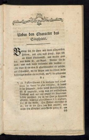 Ueber den Character des Singspiels