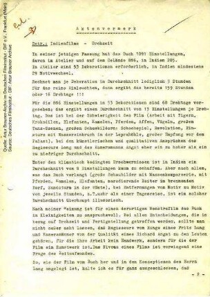 Aktennotiz zur einzuplanenden Drehzeit
