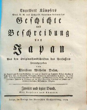 Engelbert Kaempfers Geschichte und Beschreibung von Japan : mit Kupfern und Charten, 2