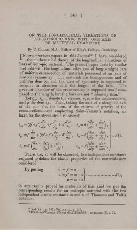 On the longitudinal vibrations of aeolotropic bars with one axis of material symmetry.