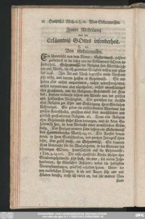 Zwote Abtheilung von der Erkänntniß Gottes insonderheit.