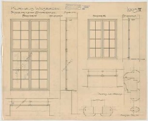 Thiersch, Friedrich von; Wiesbaden; Kurhaus - Fenster im Kleinen Konzertsaal (Grundrisse, Ansichten, Schnitt)e, Details)
