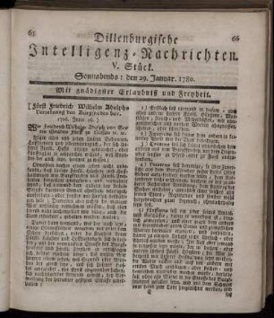 V. Stück. Sonnabends : den 29. Januar, 1780.