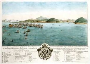WHK 27 Russisch-Türkischer Krieg: Abbildung der Seeschlacht bei Cesme zwischen den Türken und den Russen unter dem Grafen Orlow, 5. Juli 1770