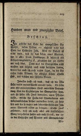 Hundert neun und zwanzigster Brief. Beschluß.