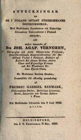 Anteckningar om de i Finland oftast förekommande ögonsjukdomar