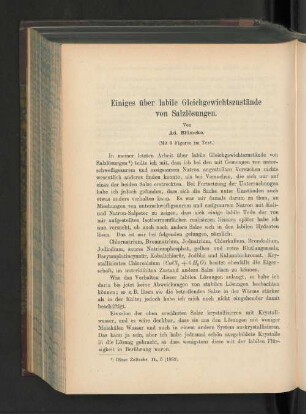 Einiges über labile Gleichgewichtszustände von Salzlösungen.
