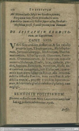 Caput LXIII. De Epitaphio Eruditorum, ac Sapientum