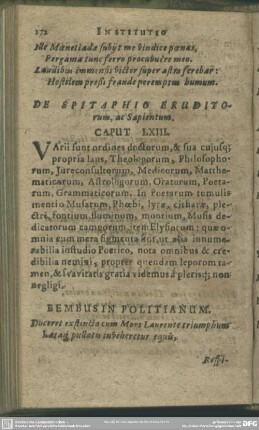 Caput LXIII. De Epitaphio Eruditorum, ac Sapientum