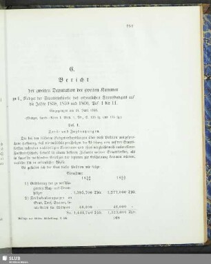 E. Bericht der zweiten Deputation der zweiten Kammer zu I., Budget der Staatseinkünfte des ordentlichen Staatsbudgets auf die Jahre 1858, 1859 und 1860, Pos. 1 bis 11