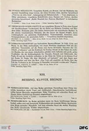 XIII. Messing, Kupfer, Bronze (Nr. 339-384)