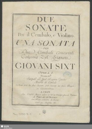 Due Sonate Per il Cembalo, e Violino