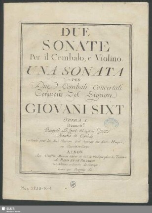 Due Sonate Per il Cembalo, e Violino