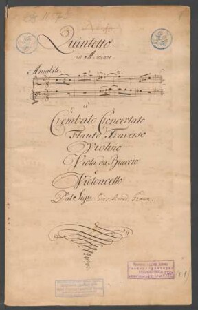 Quintette; fl, strings, cemb; a-Moll; GraunWV Av:XIV:14