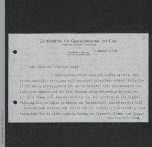 Brief von Jenny Apolant an Helene Lange